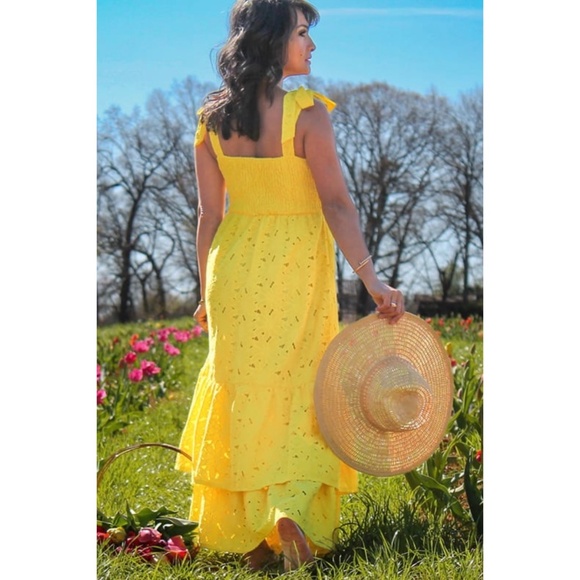Flying Tomato Yellow Lace Double Ruffle Layer Midi Dress - Picture 4 of 8